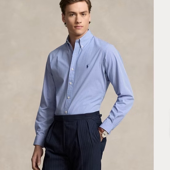 Ralph Lauren Classic Fit Striped Stretch Poplin Shirt Sz M